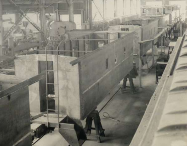 CDOT Burnham Yard 2 (workers assemble new steel cabooses inside the 1924 Steel Car Shop, credit Historical Denver, John Tudak Collection) 