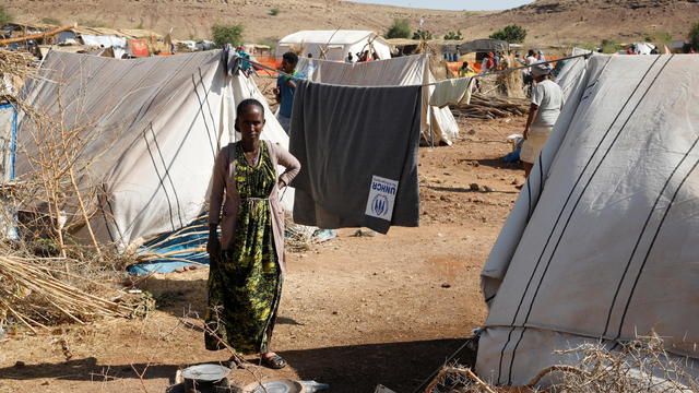 Asqual Helwa is seen at the Um Rakuba refugee camp, which houses Ethiopians fleeing the fighting in the Tigray region, at the border in Sudan 