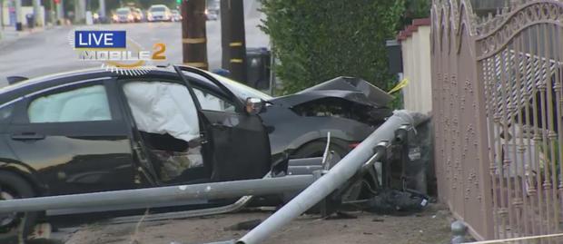 At Least One Hurt When Car Slams Into Light Pole In Sylmar 