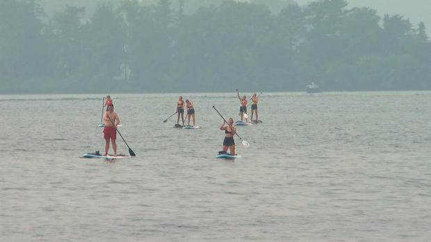 Smoky Hazy Poor Air Quality Paddleboarders 
