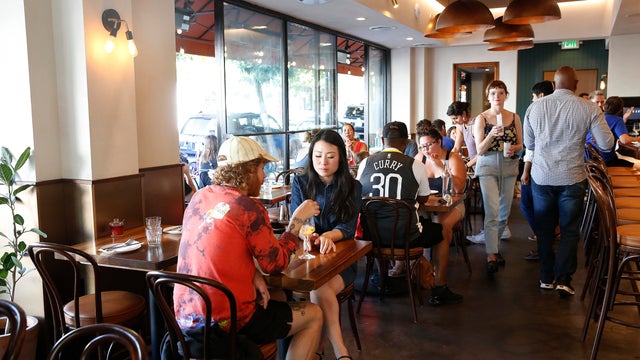 The indoor dining area at Flour + Water Pizzeria is seen on Friday, August 16, 2019  in San Francisco, CA. 