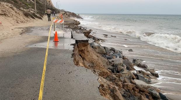 Powerful Waves Wash Out Road In Malibu As High Tides Batter SoCal Beaches 