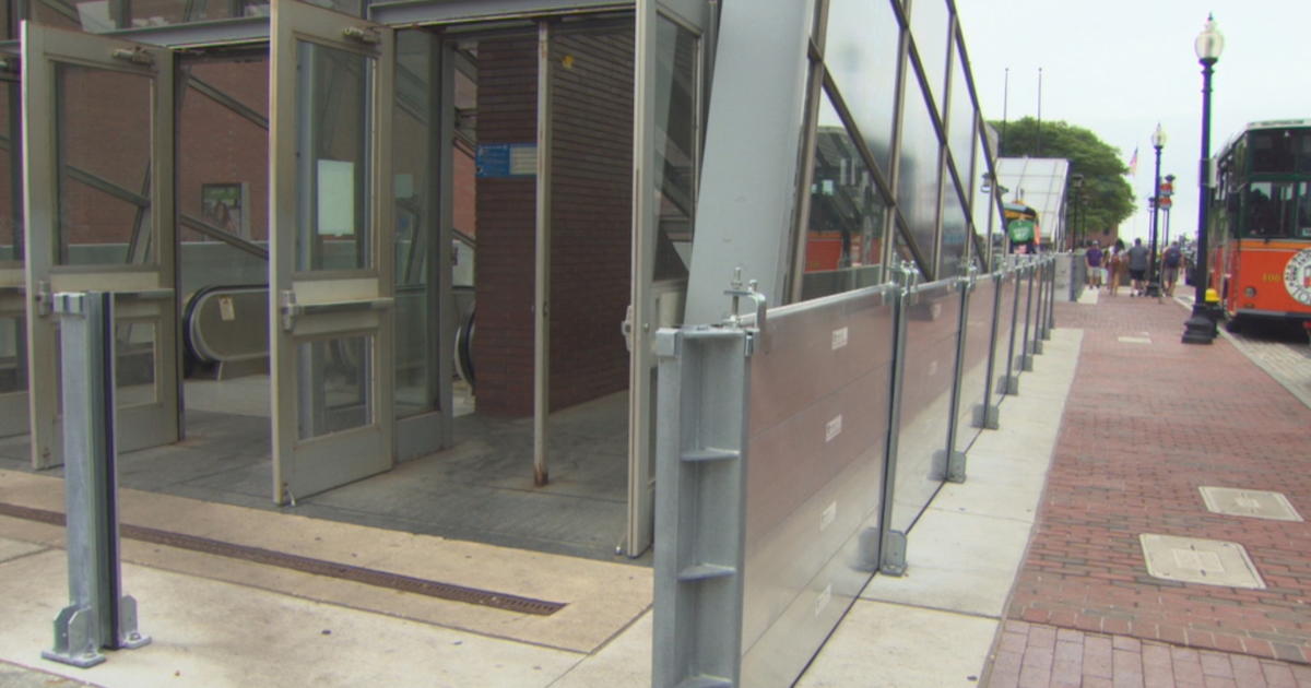 Flood Barriers Placed Around Aquarium MBTA Stop Before Tropical Storm ...