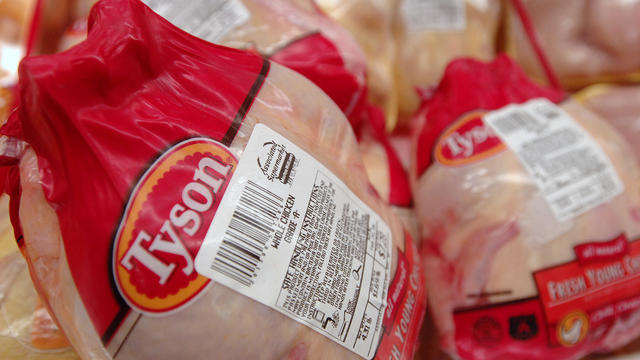 Tyson Whole Chickens are displayed at Associated Supermarket 