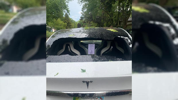 Tesla Model X hail damage Harmony Knowles 