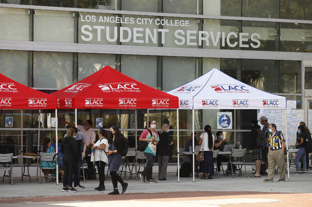 a portion of the students attend in-class instruction for the reopening on Monday August 30th of Los Angeles City College (LACC) in the LACCD, the nation's largest community college district. School will look a bit different this year, as masks will be req 