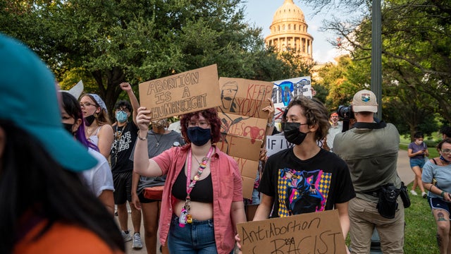 AUSTIN, TX - SEPT 1: Pro-choice protesters march outside the Te 
