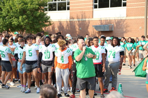 Lake Dallas High pep rally at rehab center 