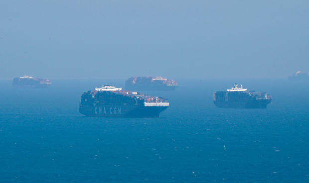 Cargo ship congestion off the coast of San Pedro and Long Beach. 
