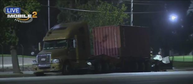 Woman Killed After Prius Slams Into Semi-Truck In Van Nuys 