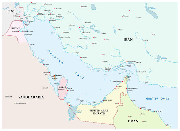 Map of the Persian Gulf and its neighboring countries 