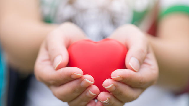 Women hand holding heart, heart disease concept 