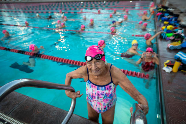 Maurine Kornfeld Master swimmer turned 100. Her teams at The Rose Bowl Aquatics center celebrate her. 