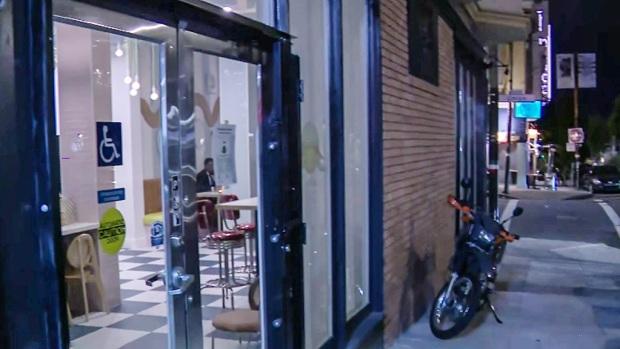 View from the street outside Hilda and Jesse restaurant in San Francisco's North Beach. 