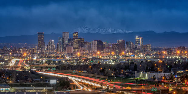 Denver Downtown skyline night 