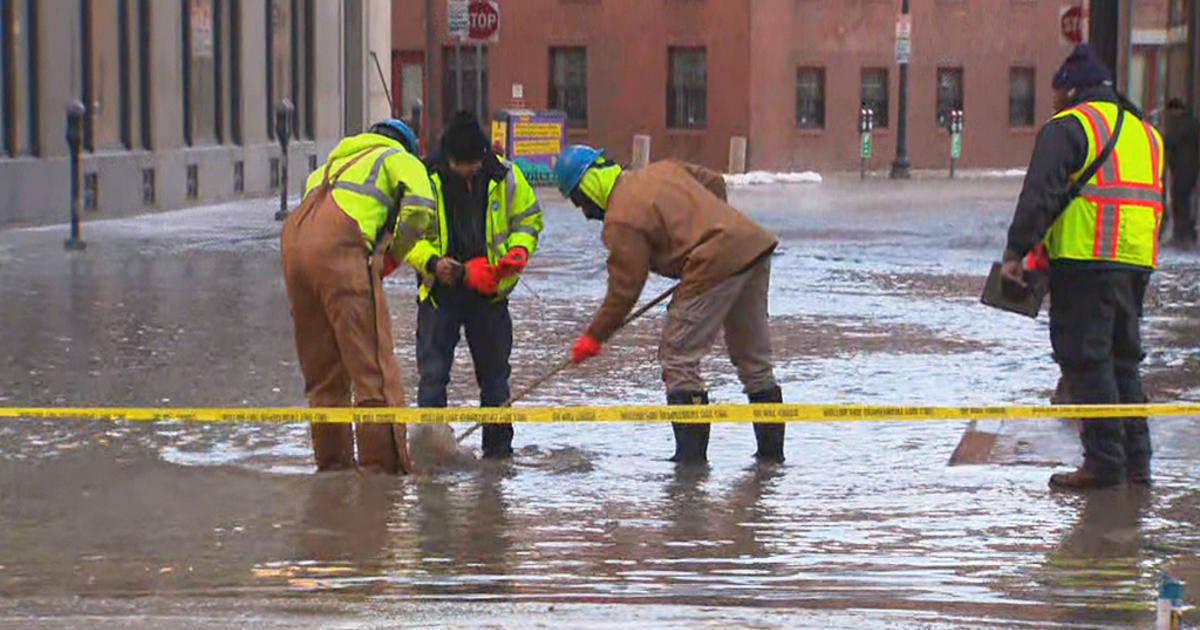 Water Main Breaks Floods Milk Street In Boston On Coldest Day Of Season ...