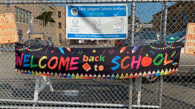 Welcome Back to School, Covid-19 signs, Saint Margaret Catholic Academy, Queens, New York 