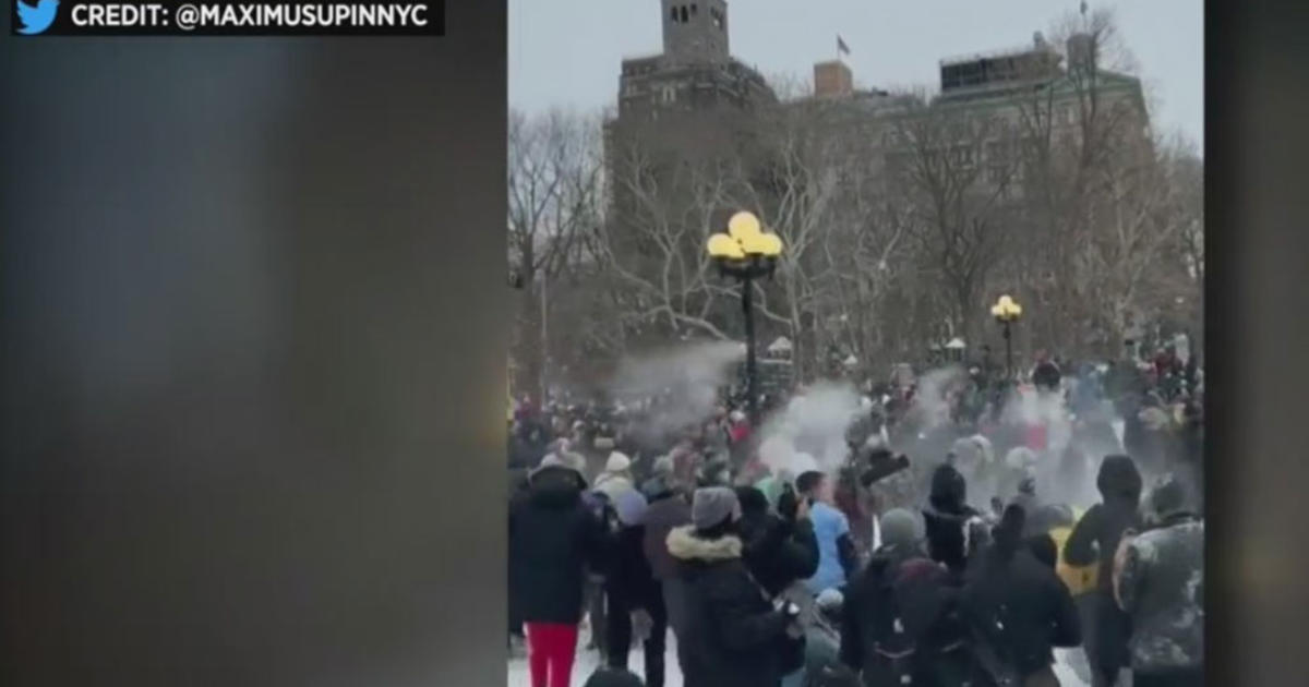 Massive Snowball Fight Breaks Out In Washington Square Park - CBS