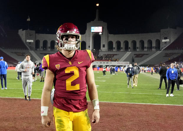 Brigham Young Cougars defeated the USC Trojans 35-31 during a NCAA football game at the Los Angeles Memorial Coliseum in Los Angeles. 