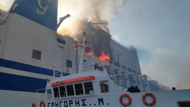 Fire on the Italian-flagged Euroferry Olympia off the island of Corfu 