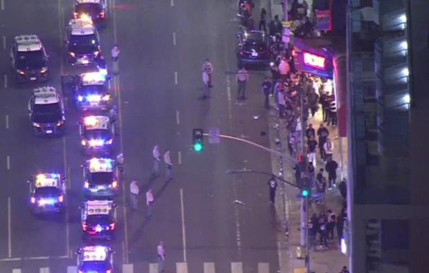Large Crowd Shuts Down Sunset Blvd. Outside The Roxy In WeHo 