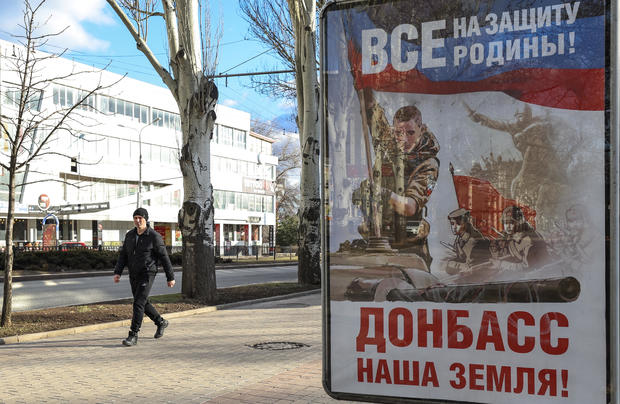 Posters supporting the Russian-backed separatist movement in eastern Ukraine 