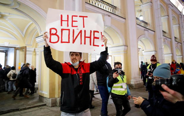 People participate in anti-war protest, in Saint Petersburg 