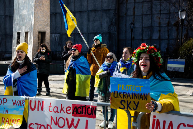 Demonstrators Protest Russian Invasion Of Ukraine Outside United Nations 