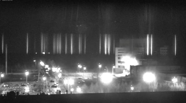 Surveillance camera footage shows Zaporizhzhia nuclear power plant following shelling in Enerhodar 