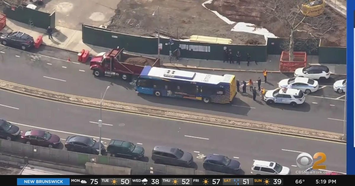 12 hurt in crash between MTA bus and dump truck CBS New York