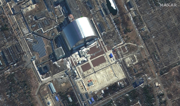 RUSSIANS INVADE UKRAINE -- MARCH 10, 2022:  17 Maxar satellite imagery closeup of Chernobyl Nuclear Power Plant in Ukraine.  10mar2022_wv2.   Please use: Satellite image (c) 2022 Maxar Technologies. 