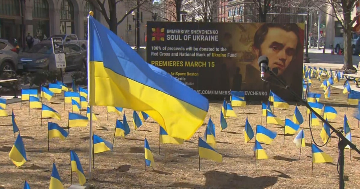 Hundreds Of Ukrainian Flags Planted In Boston's Back Bay As Part Of