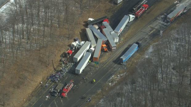 Cleanup Of Deadly Pileup Keeps Interstate 81 Shut Down In Schuylkill County, Pennsylvania 