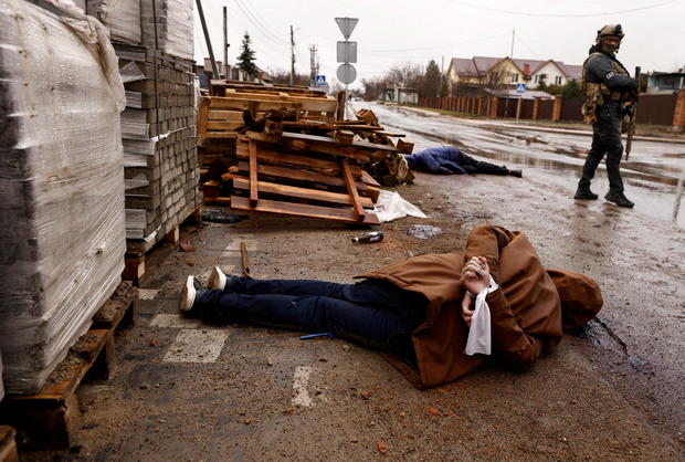 Bodies of civilians lie in the street, amid Russia's invasion on Ukraine, in Bucha 