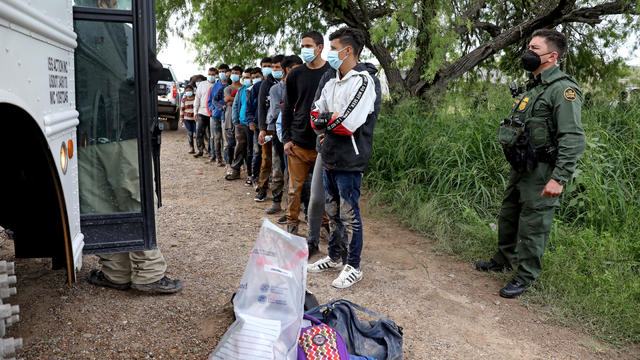 Increased numbers of adult migrants crossing the border illegally, avoiding Border Patrol along the Rio Grande, Texas 