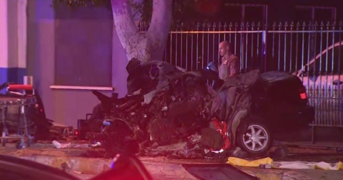 Siblings among 3 killed after car careens into tree in East LA, catches