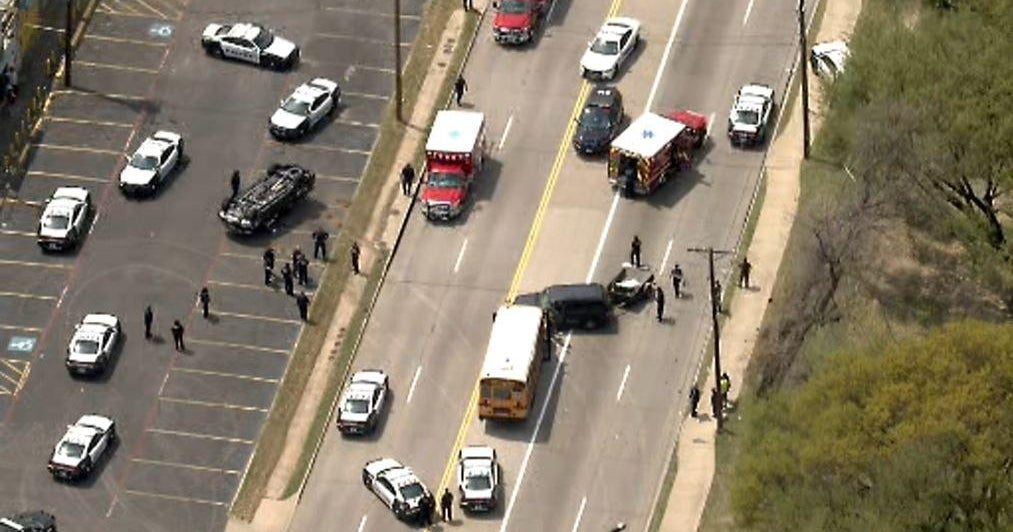 1 hospitalized after crash involving school bus in East Dallas - CBS Texas