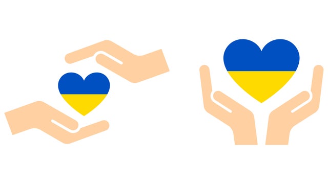 Ukrainian peace wish heart symbol and palm vector illustration 