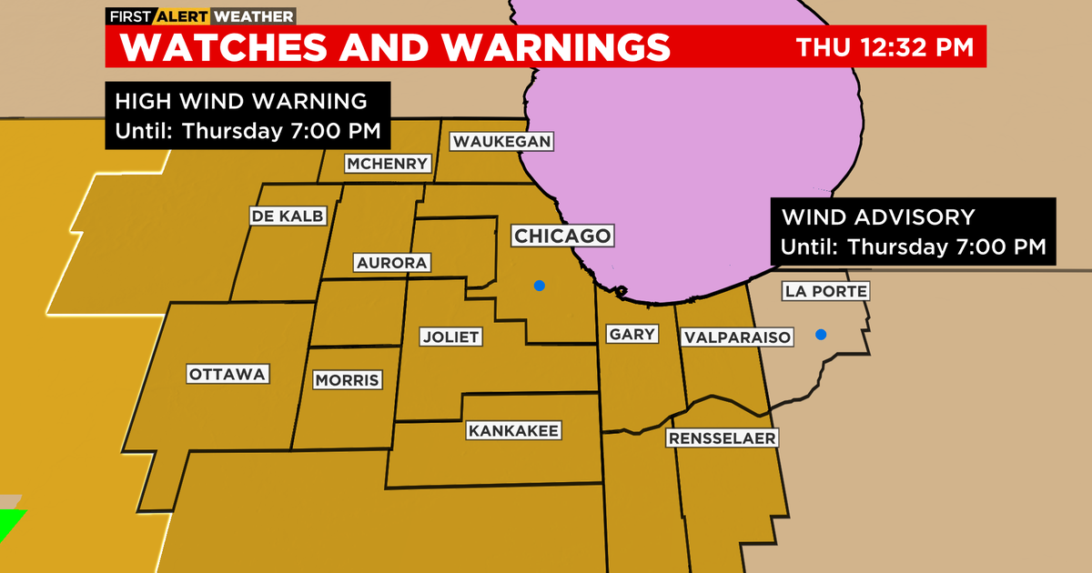 Chicago Weather Alert High Wind Warning in effect with 5060 mph gusts