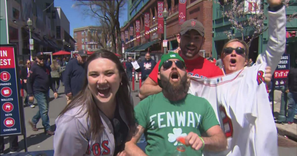 Fans Gather Outside Fenway Park For Red Sox Home Opener - CBS Boston