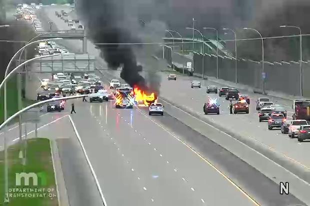 Highway 100 car fire 