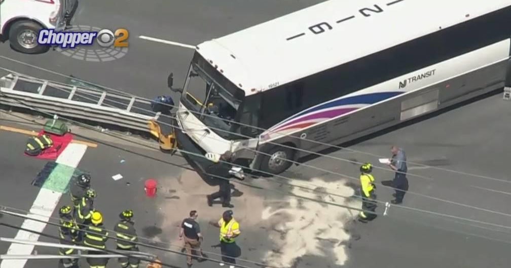 Police 3 hurt when NJ Transit bus and car collide in Watchung CBS