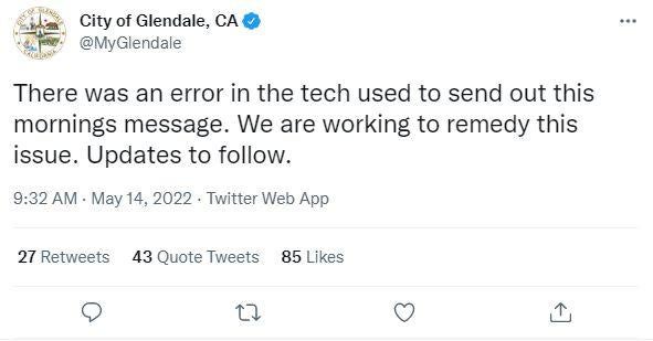 Public safety alert that urged Glendale residents to evacuate was sent