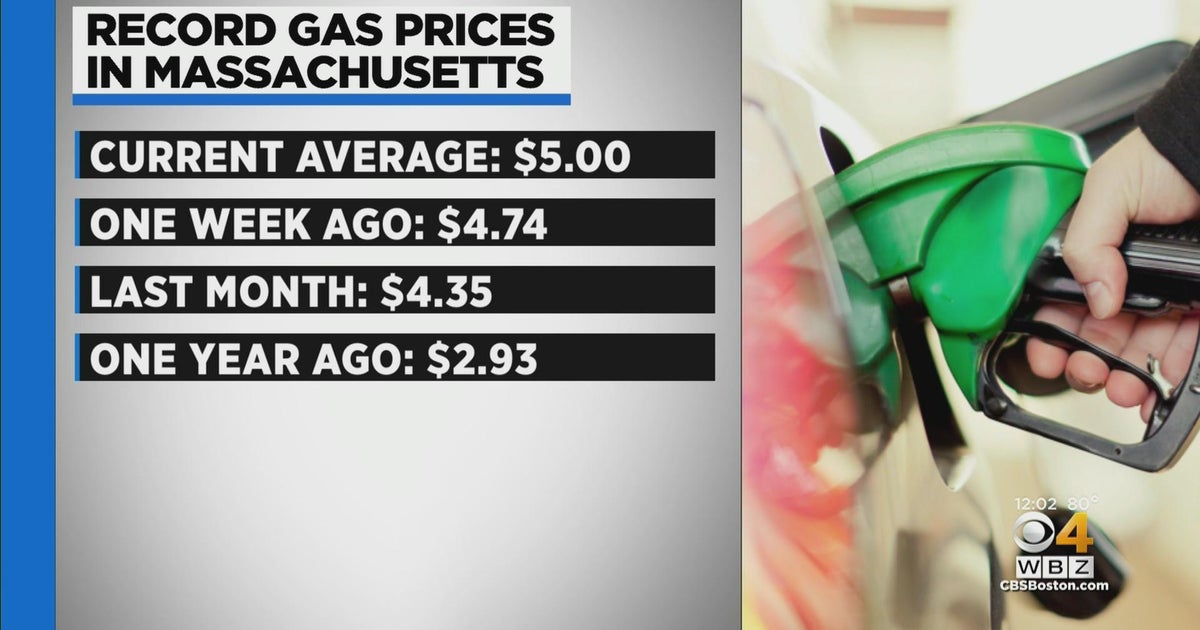 Massachusetts gas prices hit record high $5 per gallon - CBS Boston