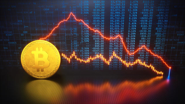 Bitcoin financial decline with golden coin 