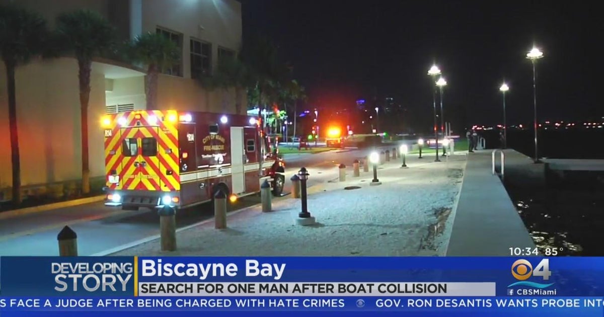 Search for man after boat collision in Biscayne Bay - CBS Miami