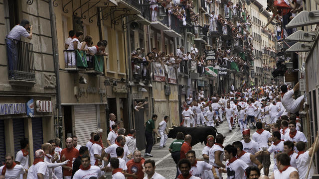Running of the Bulls during Festival of San Fermin in Pamplona 