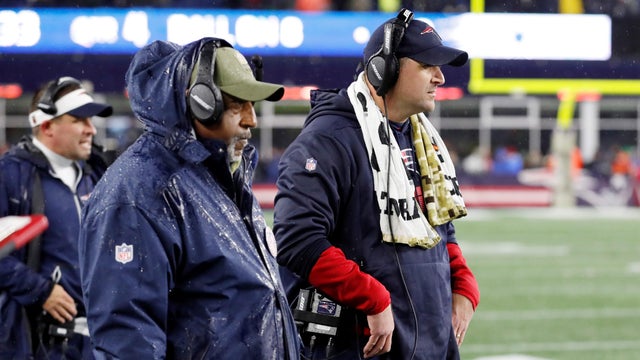 Ivan Fears and Joe Judge, with Josh McDaniels in the background 