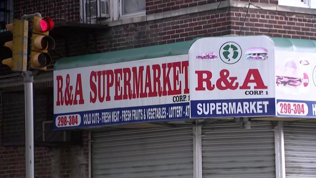 The sign above a corner store reading "R&A Supermarket." 