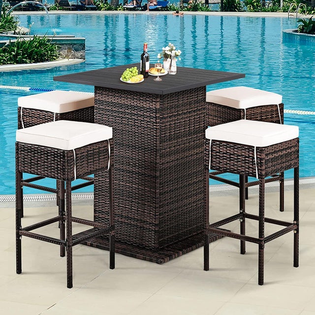Tangkula 5-piece patio bar rattan furniture set